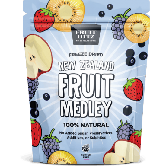 Fruit Hitz Freeze Dried New Zealand Fruit Medley 34g 新西兰混合水果冻干（苹果/奇异果/草莓/蓝莓/博伊森莓） 儿童零食 保质期2026.6