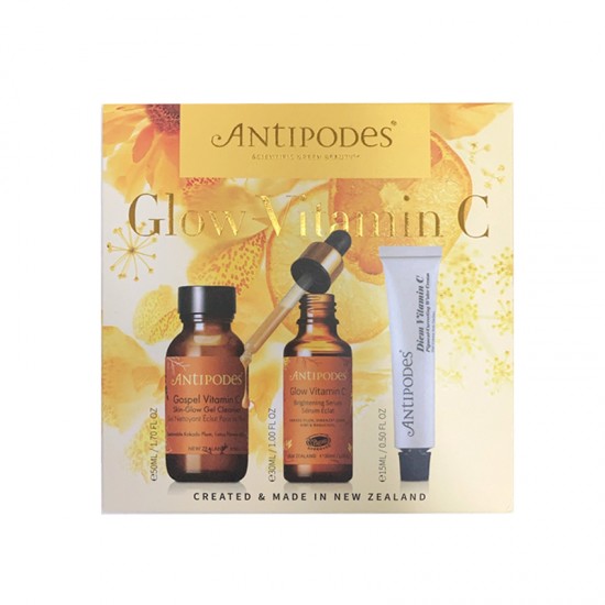 Antipodes  Glow Vitamin C 限定亮肤礼盒（礼盒包含：洁面50ml 精华30ml  面霜15ml）  保质期：2026.3