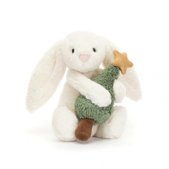 Jellycat Bashful Bunny with Christmas Tree 害羞怀抱圣诞树邦尼兔  H18X W9 CM