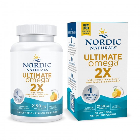 【胶囊因天气原因融化不理赔】【双倍高含量】Nordic Naturals 挪威小鱼美国北极深海鳕鱼油胶囊Omega-3双倍欧米伽60粒 终极无腥高浓缩鱼油 保质期2027.4